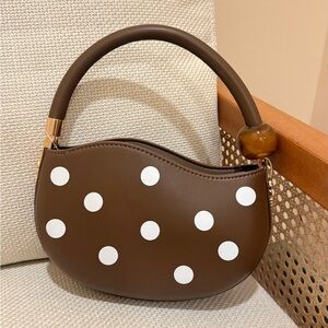 Melie Bianco Jennie Chocolate and White Polka Dot Mini Handbag / Crossbody 🤎